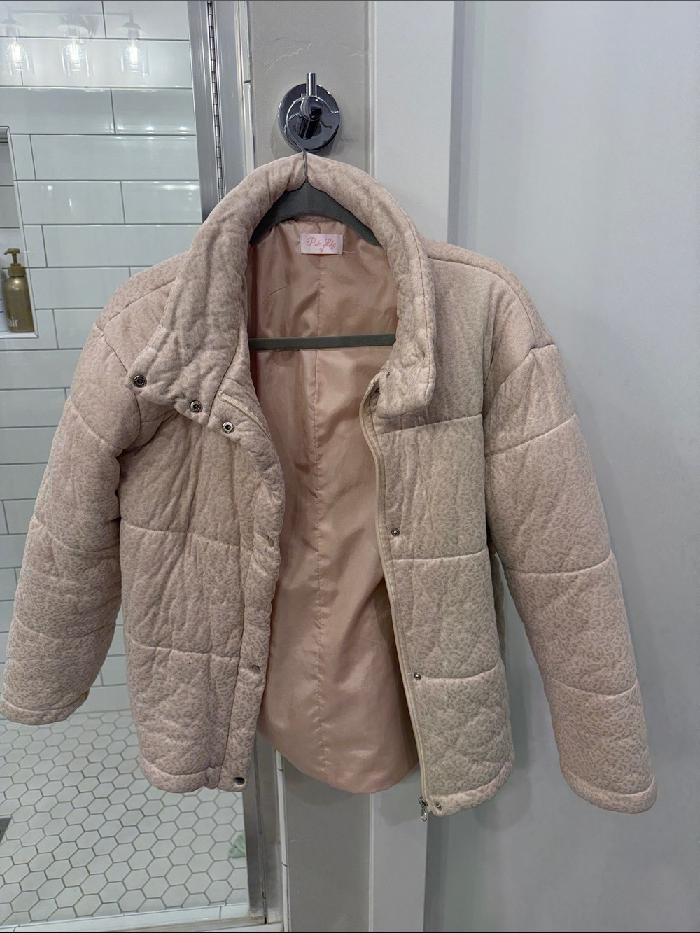 Pink Lily Quilted Light Pink Women's Puffer Jacket